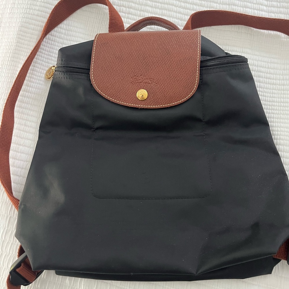 Longchamp Black and Brown Nylon Foldable Backpack